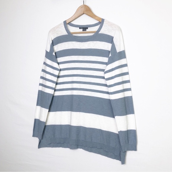 Vince, gray and white striped linen tunic top - Picture 6 of 8